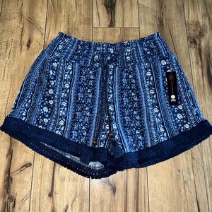 blue patterned shorts